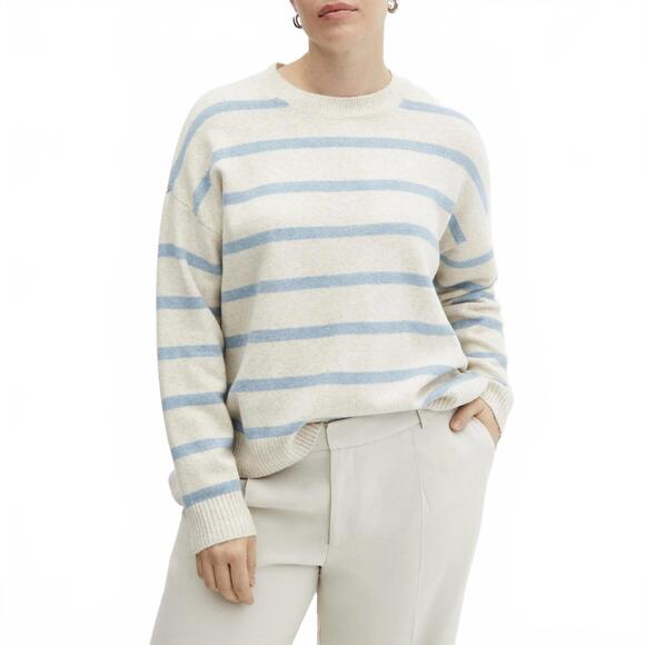 Mango Round-Neck Striped Sweater Sky Blue 1XL - Picture 1 of 8